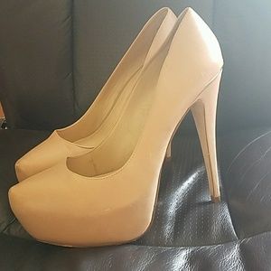 aldo nude platform pumps with gold detail